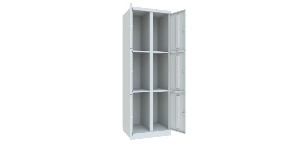 Produktbild PAVOY Garderobenschrank mit Sockel 1800x600x500 mm 6 Fächer RAL 7035 Lichtgrau