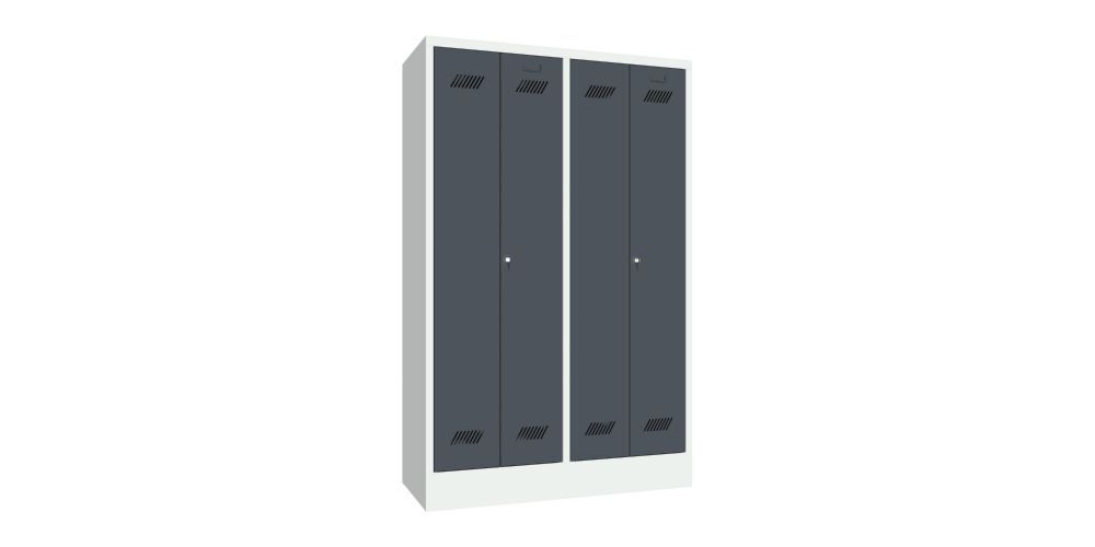 Produktbild PAVOY Garderobenschrank mit Sockel 1850x1170x500 mm 4 Abteile RAL 7035/7016