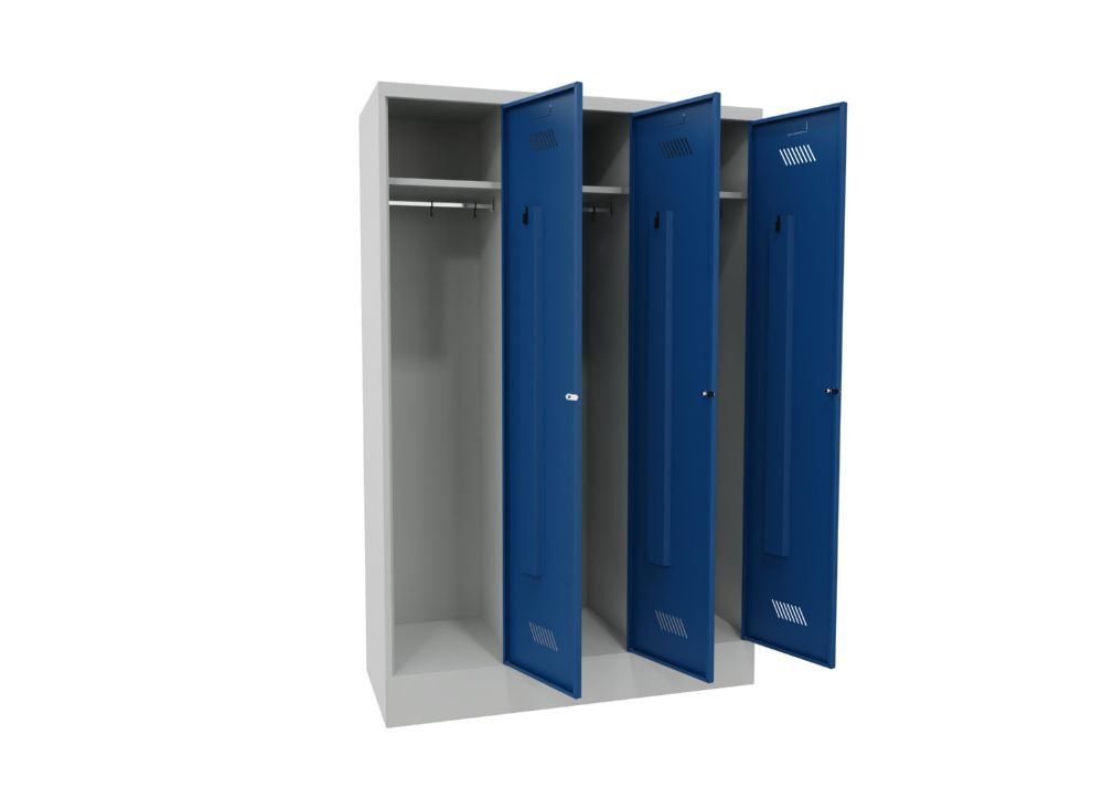 Produktbild Garderobenschrank mit Sockel, 1850x1200x500 mm, 3 Abteile, RAL 7035/5010 bild 3