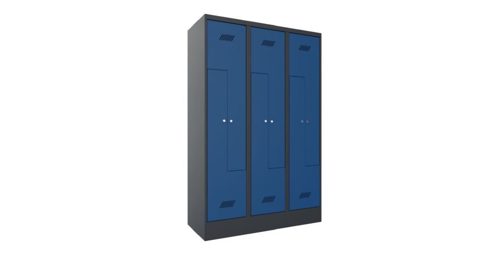 Produktbild PAVOY Z-Garderobenschrank mit Sockel 1850x1200x500 mm 3 Abteile RAL 7016/5010