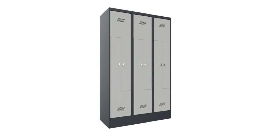 Produktbild PAVOY Z-Garderobenschrank mit Sockel 1850x1200x500 mm 3 Abteile RAL 7016/7035