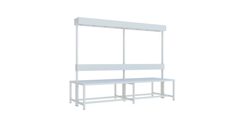 Produktbild PAVOY Garderobensitzbank 2000 mm doppelseitig PVC-Leisten hellgrau RAL 7035