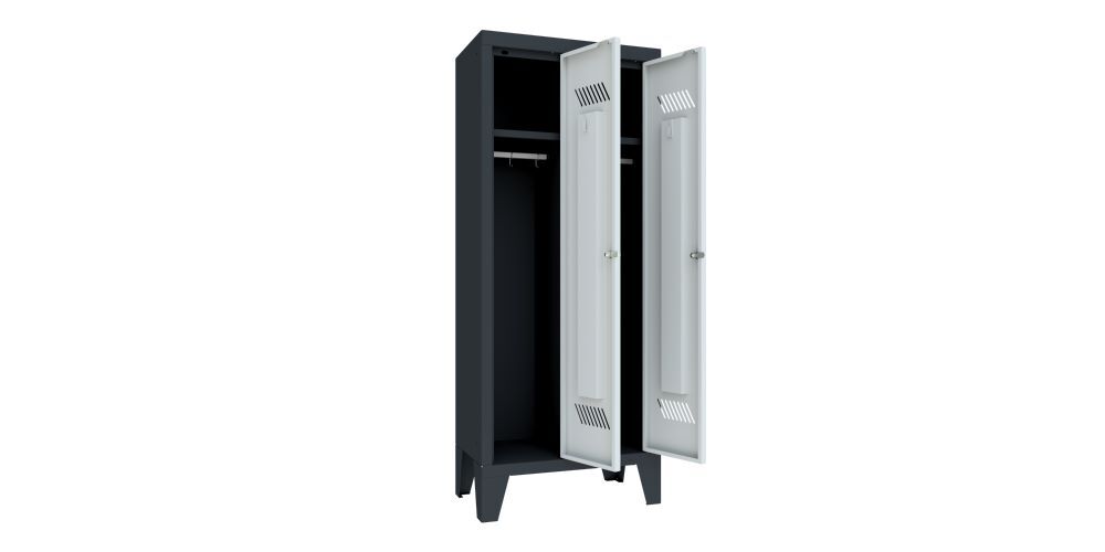 Produktbild Kindergartenschrank mit Füßen, 2 Abteile, Zylinderschloß, RAL 7016/7035 bild 2