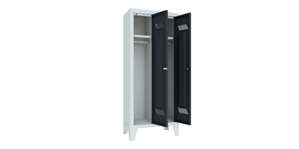 Produktbild Kindergartenschrank mit Füßen, 2 Abteile, Zylinderschloß, RAL 7035/7016 bild 2