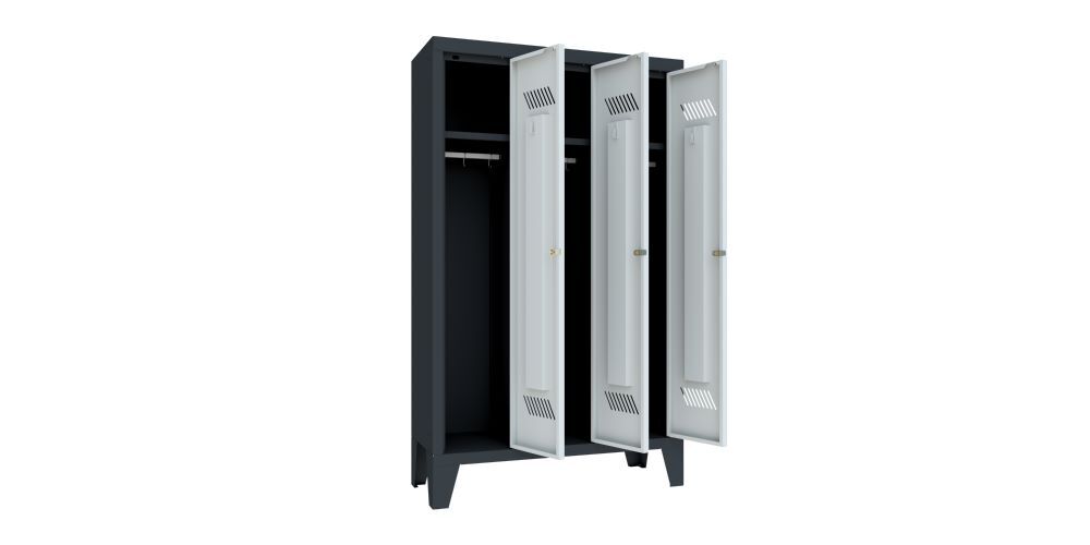 Produktbild Kindergartenschrank mit Füßen, 3 Abteile, Zylinderschloß, RAL 7016/7035 bild 2