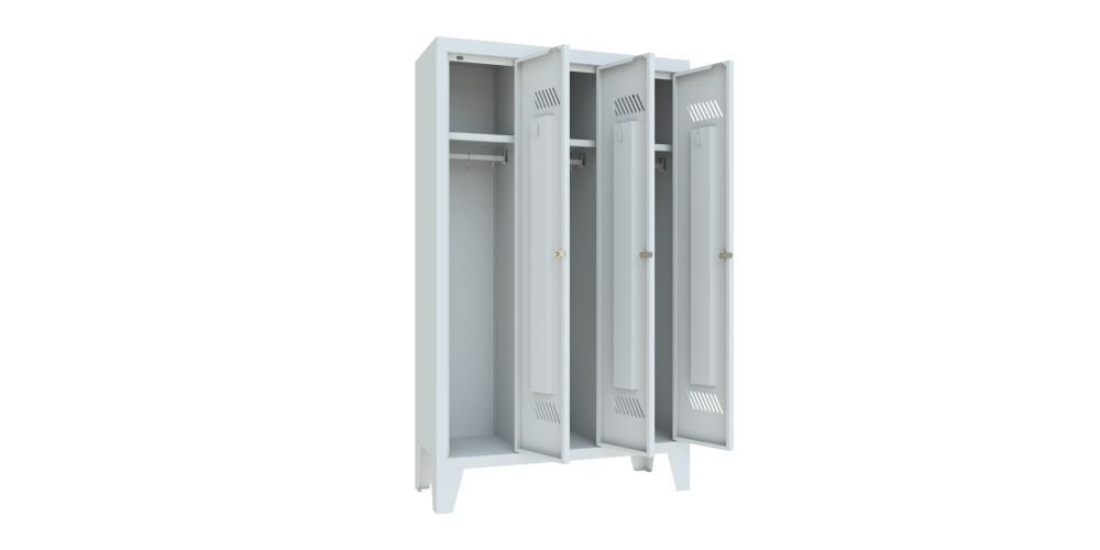 Produktbild Kindergartenschrank mit Füßen, 3 Abteile, Zylinderschloß, RAL 7035 bild 2