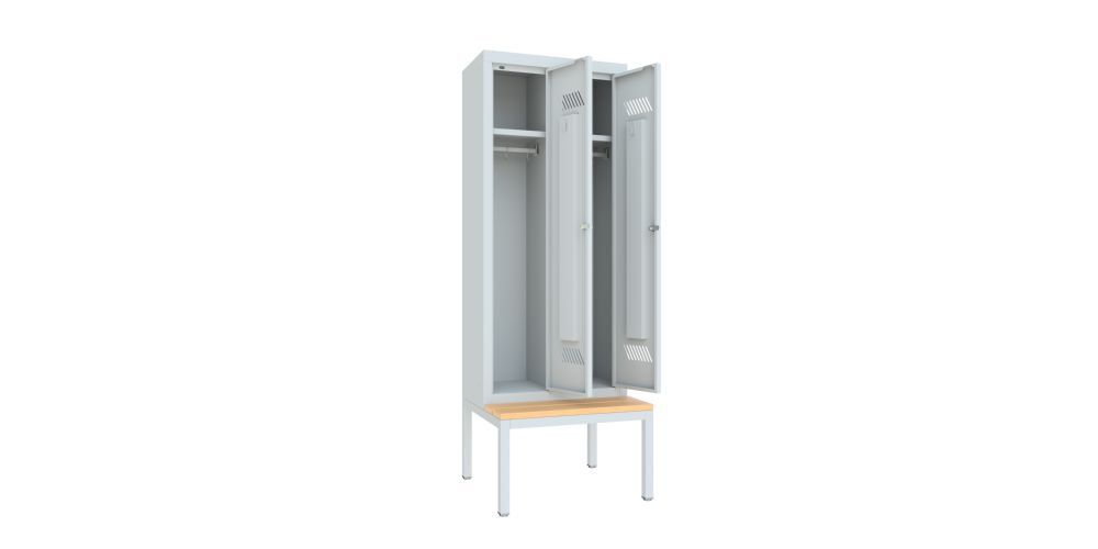 Produktbild Kindergartenschrank mit Sitzbank mit Buchenl., 2 Abteile, Drehriegel, RAL 7035 bild 2