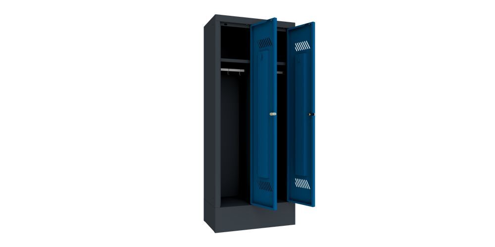 Produktbild Kindergartenschrank mit Sockel, 2 Abteile, Drehriegel, RAL 7016/5010 bild 2