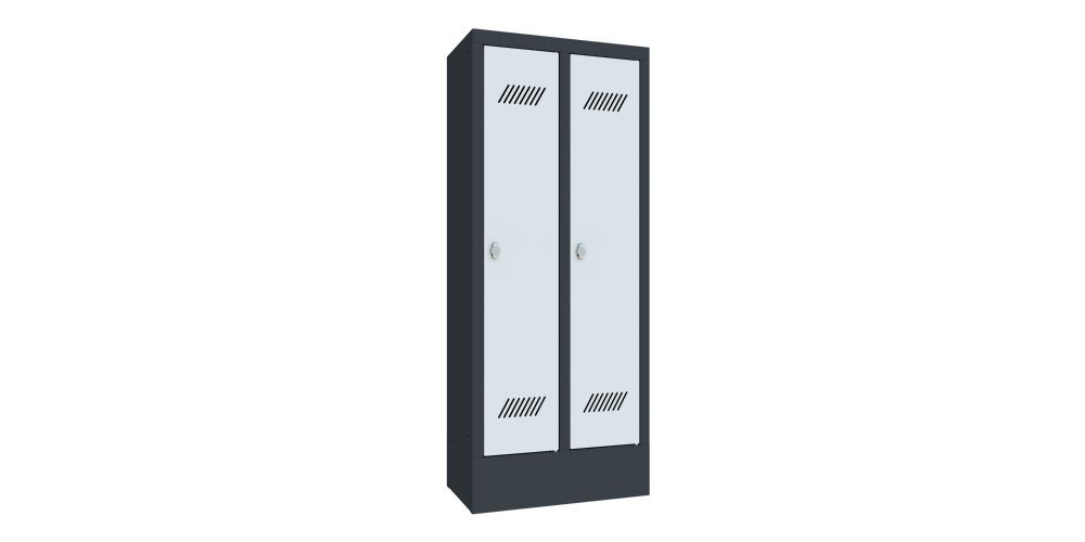Produktbild PAVOY Kindergartenschrank mit Sockel 2 Abteile Drehriegel RAL 7016/7035