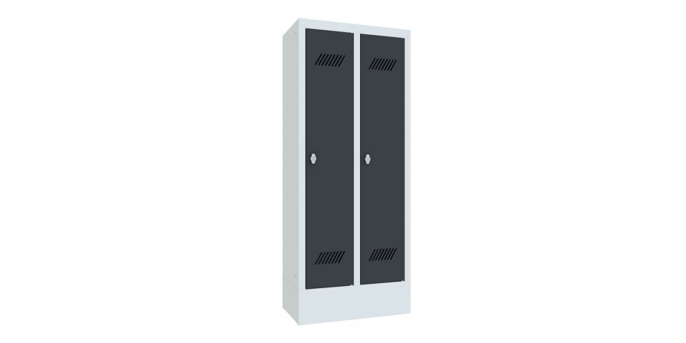 Produktbild PAVOY Kindergartenschrank mit Sockel 2 Abteile Drehriegel RAL 7035/7016