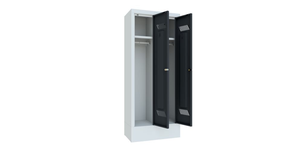 Produktbild Kindergartenschrank mit Sockel, 2 Abteile, Drehriegel, RAL 7035/7016 bild 2
