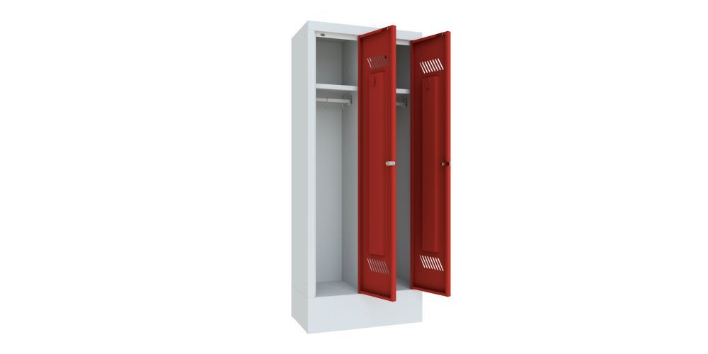 Produktbild Kindergartenschrank mit Sockel, 2 Abteile, Zylinderschloß, RAL 7035/3000 bild 2