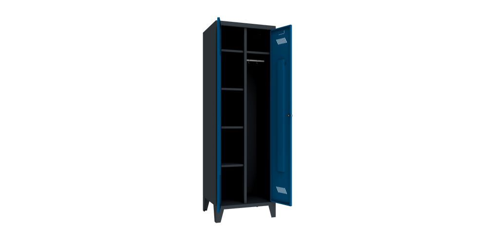Produktbild Kleider-Wäscheschrank mit Füßen, 1850x600x500 mm, 2 Abteile, RAL 7016/5010 bild 2