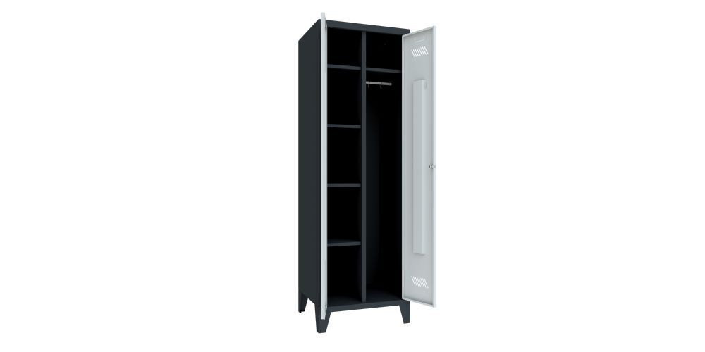 Produktbild Kleider-Wäscheschrank mit Füßen, 1850x600x500 mm, 2 Abteile, RAL 7016/7035 bild 2