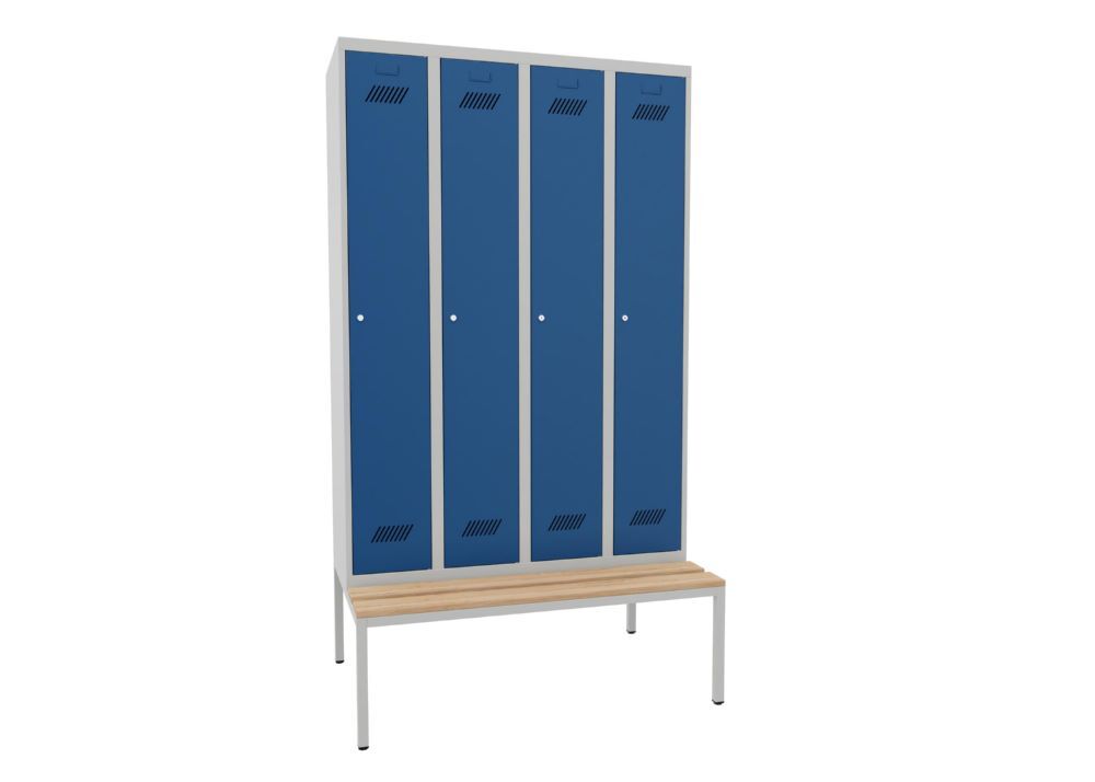 Produktbild Kleiderspind mit Sitzbank, 2150x1170x500/800 mm, 4 Abteile, RAL 7035/5010 bild 2
