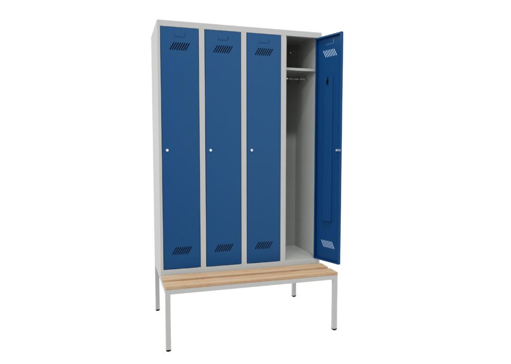 Produktbild Kleiderspind mit Sitzbank, 2150x1170x500/800 mm, 4 Abteile, RAL 7035/5010 bild 3