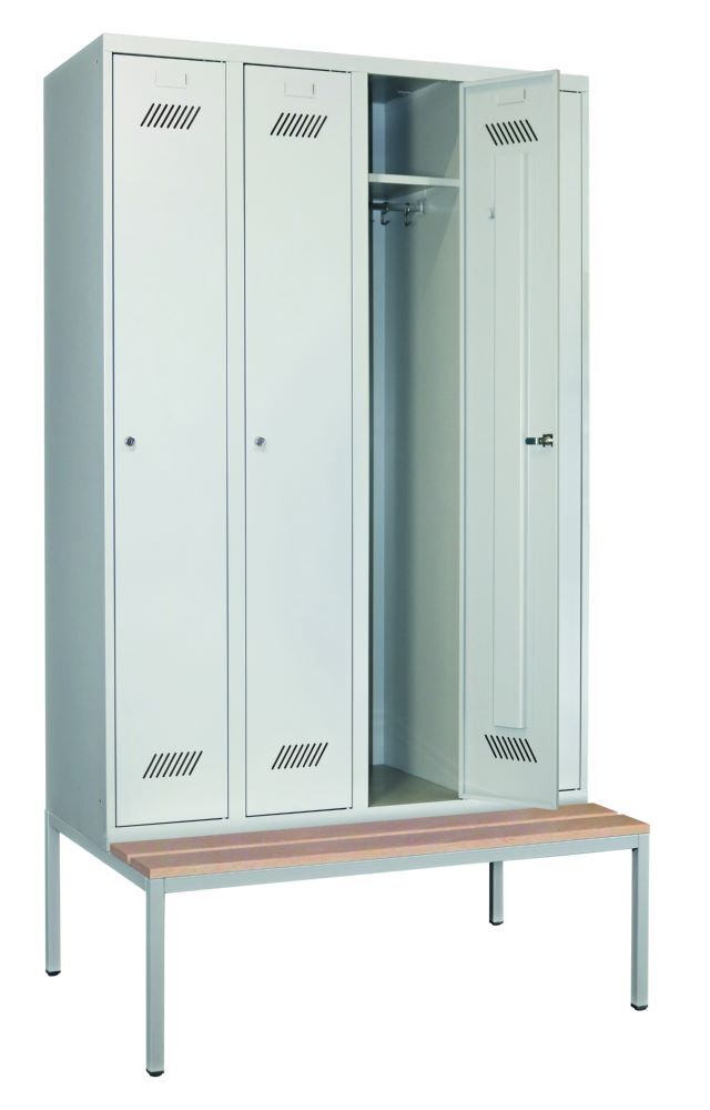Produktbild PAVOY Kleiderspind mit Sitzbank 2150x1170x500/800 mm 4 Abteile RAL 7035