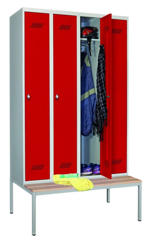 Produktbild PAVOY Kleiderspind mit Sitzbank 2150x1170x500/800 mm 4 Abteile RAL 7035/3000