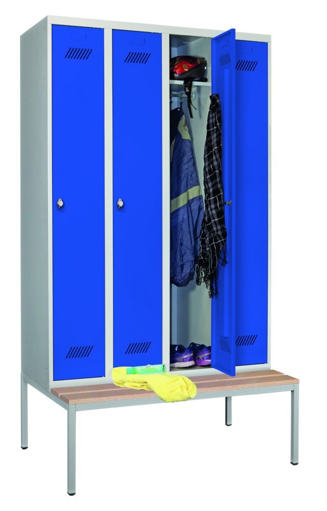 Produktbild PAVOY Kleiderspind mit Sitzbank 2150x1170x500/800 mm 4 Abteile RAL 7035/5010