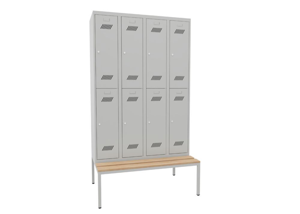 Produktbild PAVOY Kleiderspind mit Sitzbank 2150x1200x500/800 mm 6 Fächer RAL 7035