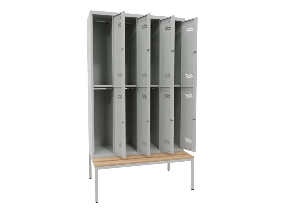 Produktbild Kleiderspind mit Sitzbank, 2150x1200x500/800 mm, 6 Fächer, RAL 7035 bild 2