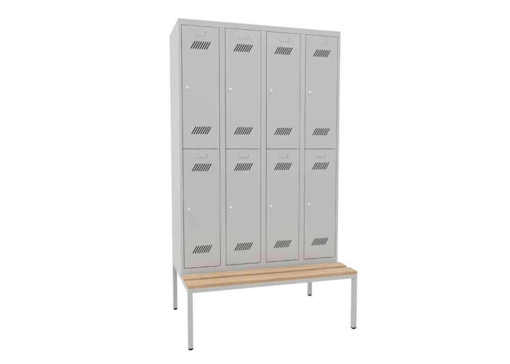 Produktbild PAVOY Kleiderspind mit Sitzbank 2150x1200x500/800 mm 8 Fächer RAL 7035
