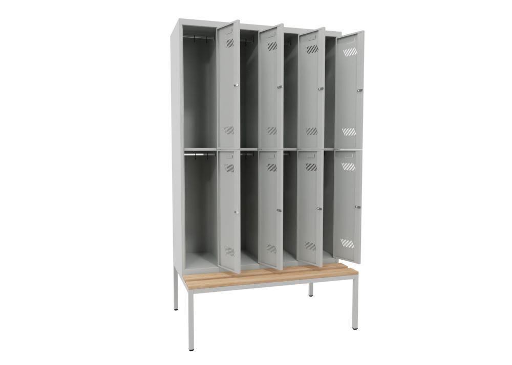 Produktbild Kleiderspind mit Sitzbank, 2150x1200x500/800 mm, 8 Fächer, RAL 7035 bild 2
