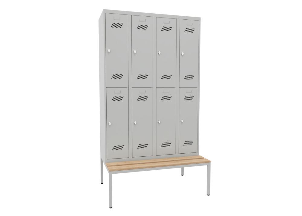 Produktbild PAVOY Kleiderspind mit Sitzbank 2150x1200x500/800 mm 8 Fächer RAL 7035