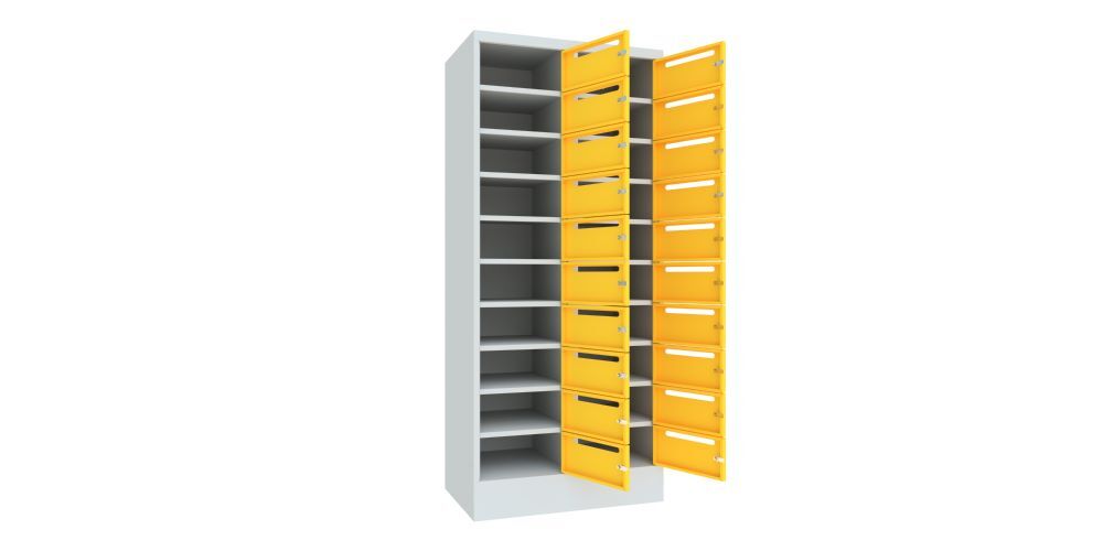 Produktbild PAVOY Postverteilschrank mit Sockel 1850x800x500 mm 20 Fächer RAL 7035/1018