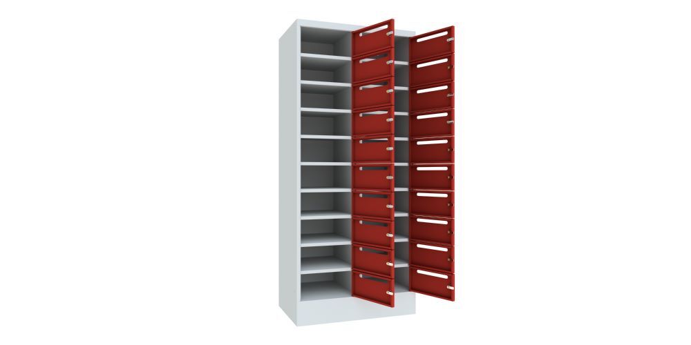 Produktbild PAVOY Postverteilschrank mit Sockel 1850x800x500 mm 20 Fächer RAL 7035/3000