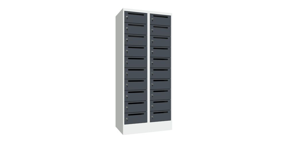 Produktbild Postverteilschrank mit Sockel, 1850x800x500 mm, 20 Fächer, RAL 7035/7016 bild 2