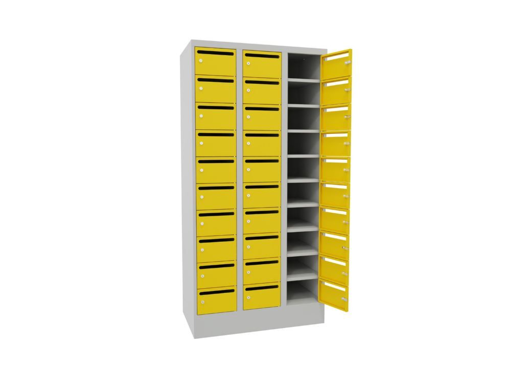 Produktbild Postverteilschrank mit Sockel, 1850x900x500 mm, 30 Fächer, RAL 7035/1018 bild 2