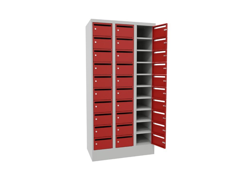 Produktbild Postverteilschrank mit Sockel, 1850x900x500 mm, 30 Fächer, RAL 7035/3000 bild 2