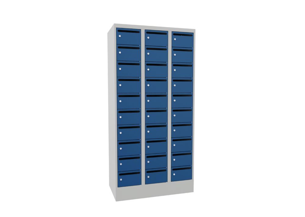 Produktbild PAVOY Postverteilschrank mit Sockel 1850x900x500 mm 30 Fächer RAL 7035/5010