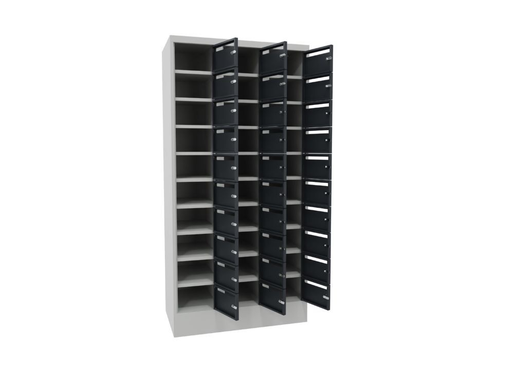 Produktbild Postverteilschrank mit Sockel, 1850x900x500 mm, 30 Fächer, RAL 7035/7016 bild 2