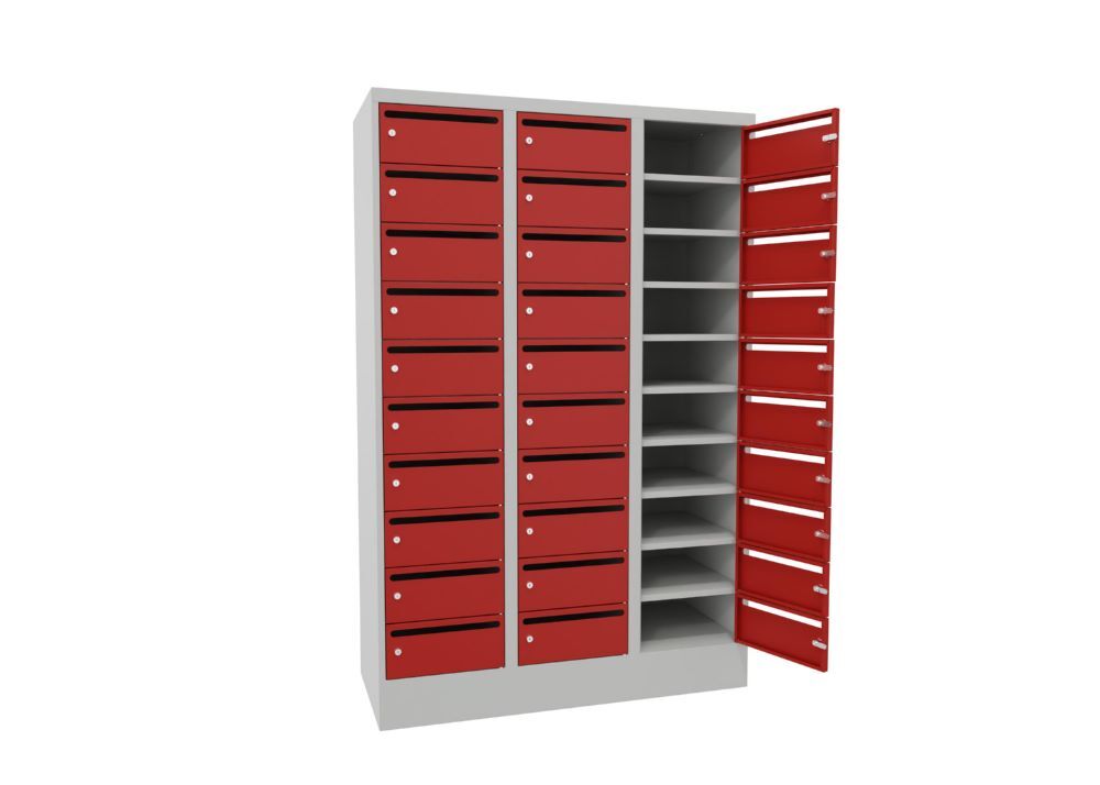 Produktbild Postverteilschrank mit Sockel, 1850x1200x500 mm, 30 Fächer, RAL 7035/3000 bild 2