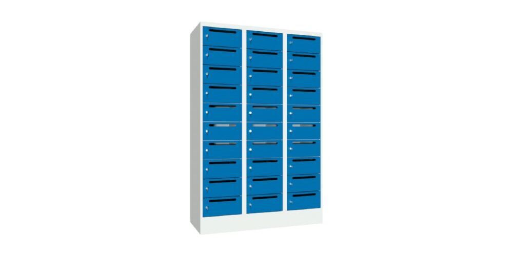 Produktbild PAVOY Postverteilschrank mit Sockel 1850x1200x500 mm 30 Fächer RAL 7035/5010