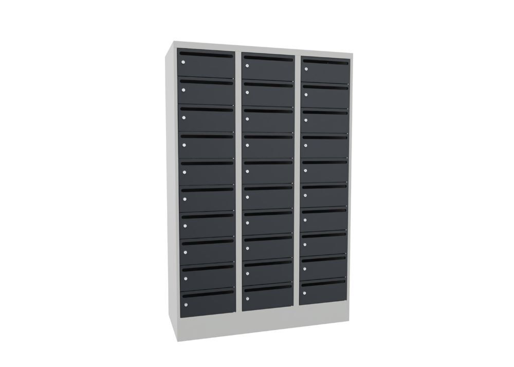 Produktbild PAVOY Postverteilschrank mit Sockel 1850x1200x500 mm 30 Fächer RAL 7035/7016