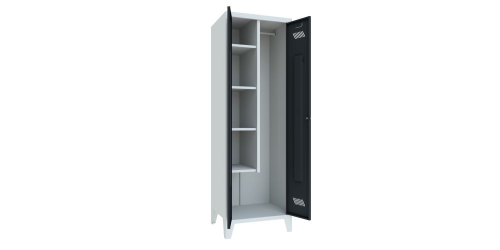 Produktbild Putzmittelschrank mit Füßen, 1850x600x500 mm, 2 Abteile, RAL 7035/7016 bild 2