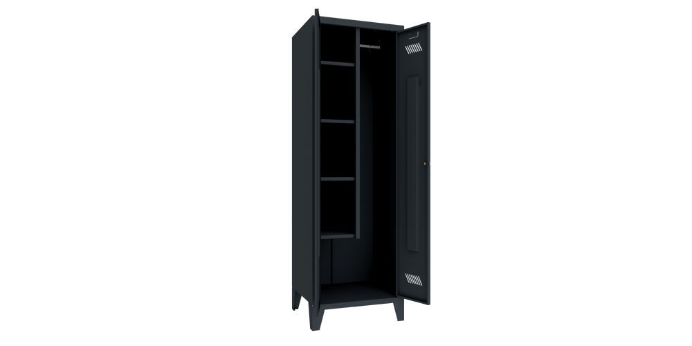 Produktbild Putzmittelschrank mit Füßen, 1850x600x500 mm, 2 Abteile, RAL 7016 bild 2