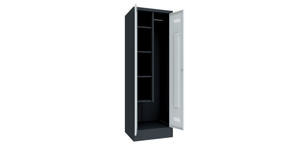 Produktbild Putzmittelschrank mit Sockel, 1850x600x500 mm, 2 Abteile, RAL 7016/7035 bild 2