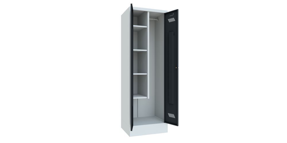 Produktbild Putzmittelschrank mit Sockel, 1850x600x500 mm, 2 Abteile, RAL 7035/7016 bild 2