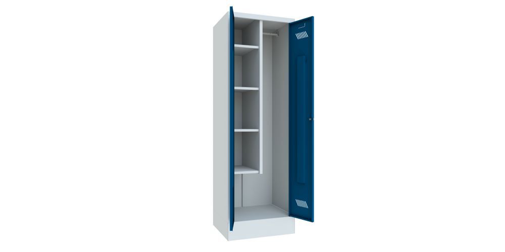 Produktbild Putzmittelschrank mit Sockel, 1850x600x500 mm, 2 Abteile, RAL 7035/5010 bild 2
