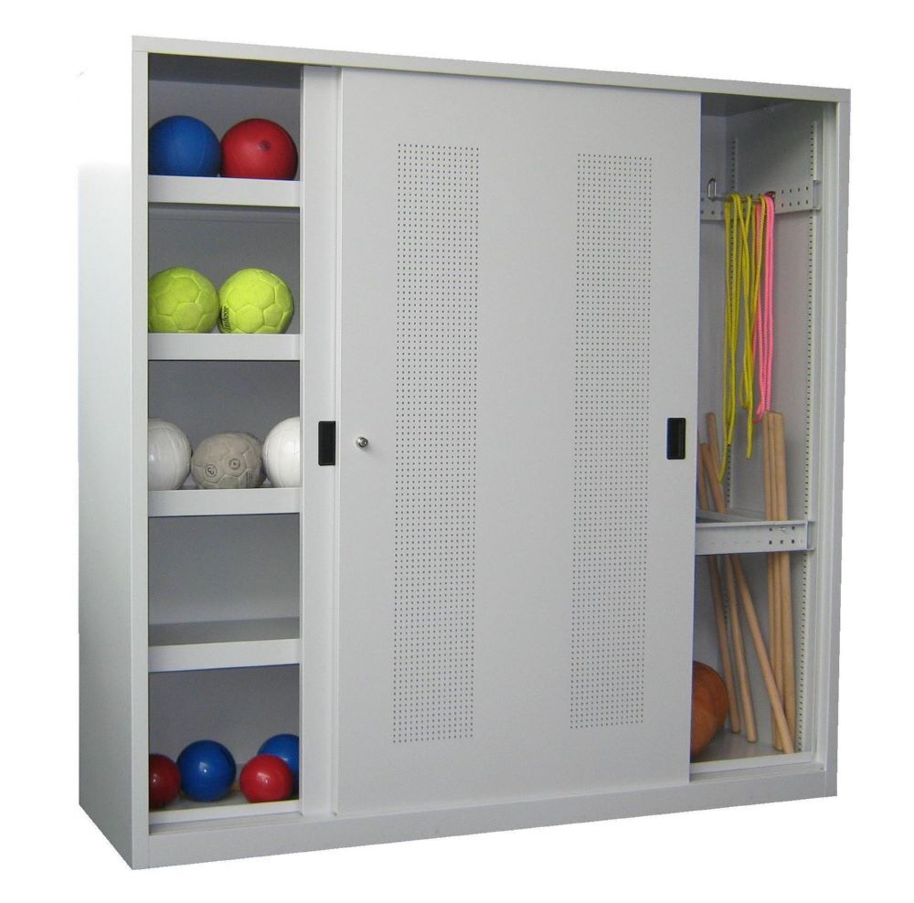 Produktbild PAVOY Schiebetürenmodulschrank 1950x2000x600 Lochfeldtür Bälle/Geräte RAL 7035