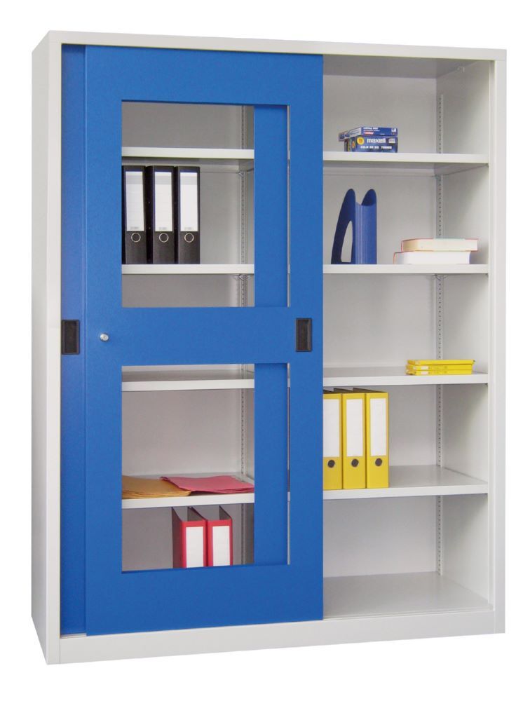 Produktbild PAVOY Schiebetürenschrank 1950x1500x600 mm 8 Böden gepulvert RAL 7035/5010
