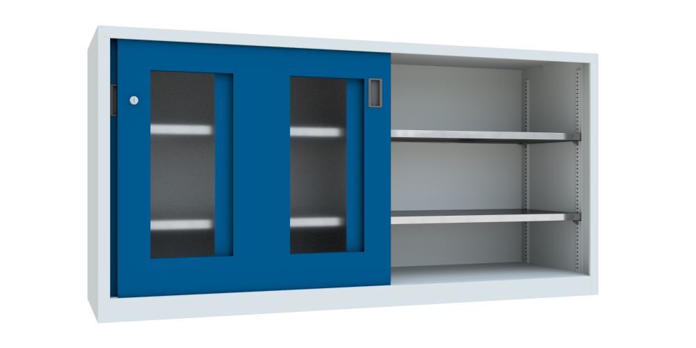 Produktbild Schiebetürenschrank, 1000x2000x600 mm, 4 Böden verzinkt, RAL 7035/5010 bild 2