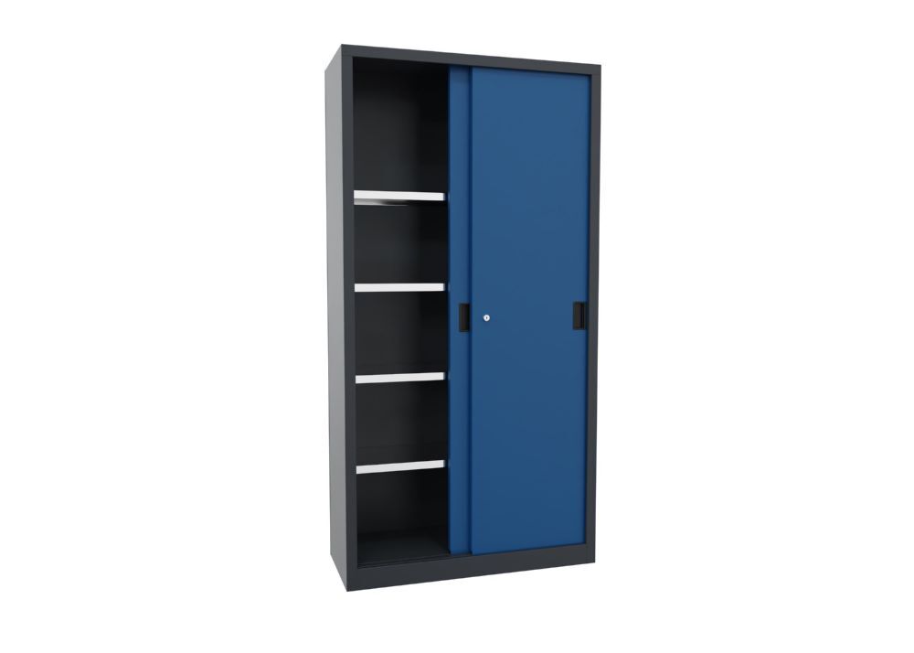 Produktbild PAVOY Schiebetürenschrank 1950x1000x400 mm 4 Böden verzinkt RAL 7016/7035