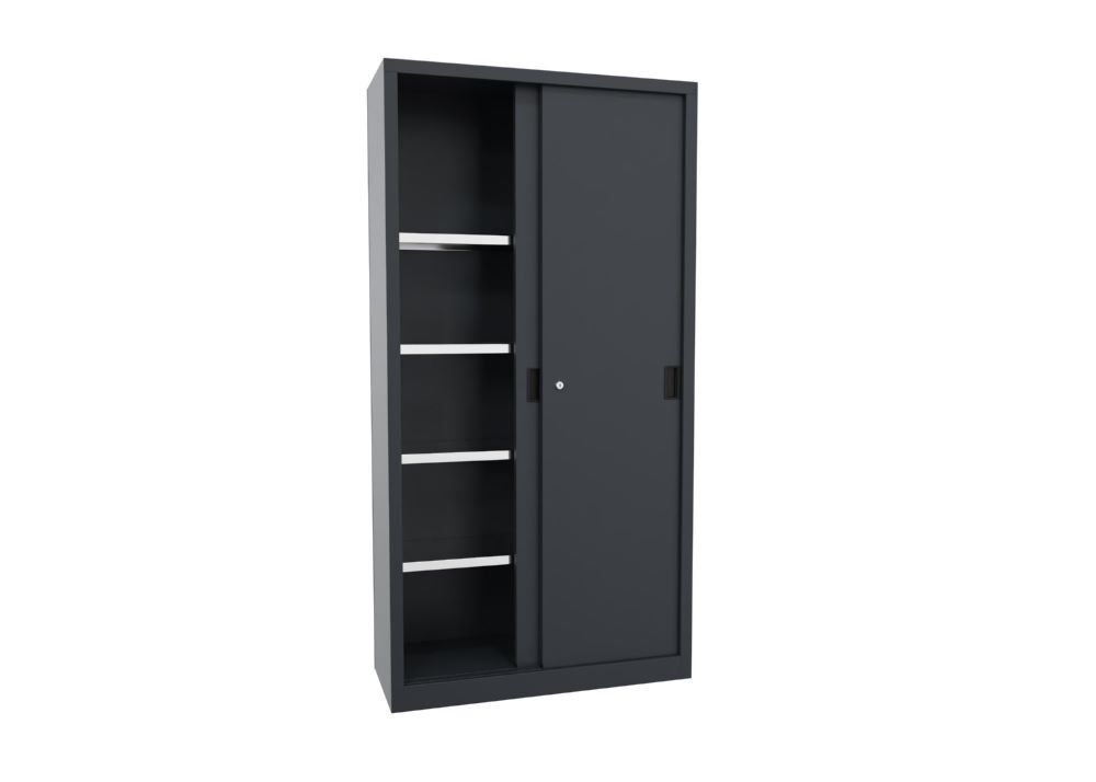 Produktbild Schiebetürenschrank, 1950x1000x400 mm, 4 Böden verzinkt, RAL 7016 bild 2