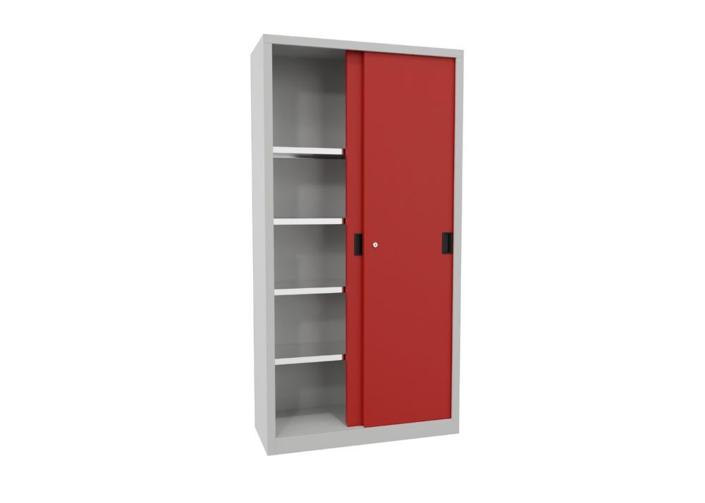 Produktbild Schiebetürenschrank, 1950x1000x400 mm, 4 Böden verzinkt, RAL 7035/3000 bild 2