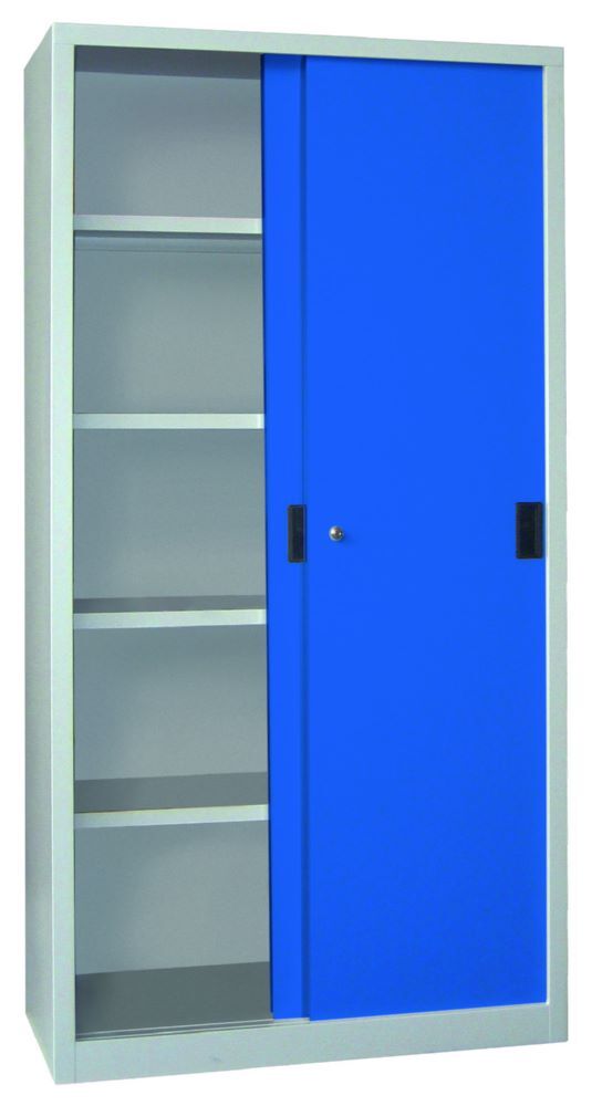 Produktbild PAVOY Schiebetürenschrank 1950x1000x400 mm 4 Böden verzinkt RAL 7035/5010
